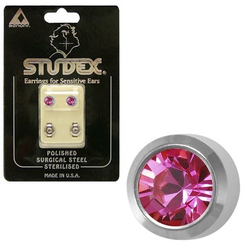 Birthstone Studs - Reg Bezel S/S - October / Rose